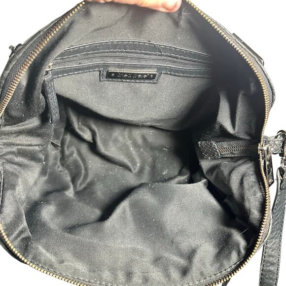 Linea Pelle Black Leather Handbag Tote Purse Croc Embossed Satchel crossbody - Picture 8 of 9